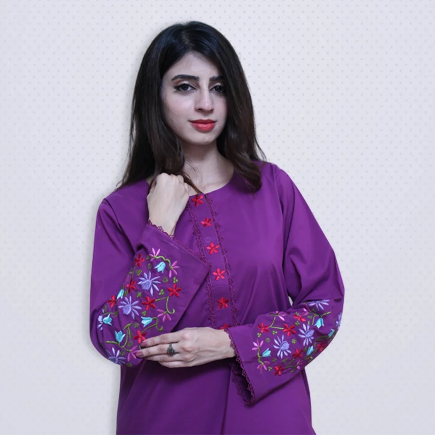 Purple Embroidery Kurti | Lets Look Beautiful