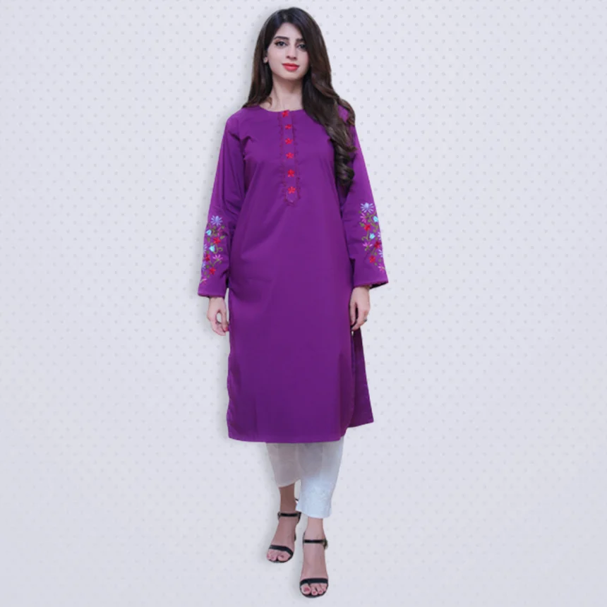 Purple Embroidery Kurti | Lets Look Beautiful