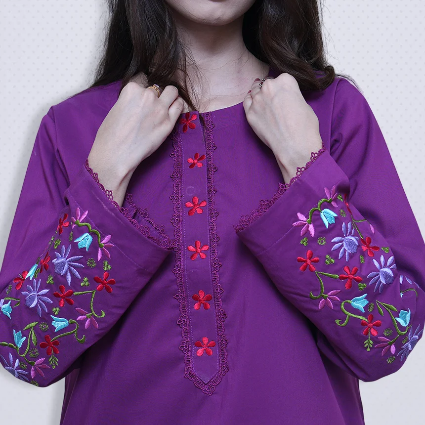 Purple Embroidery Kurti | Lets Look Beautiful