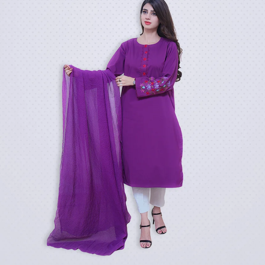 Purple Embroidery Kurti | Lets Look Beautiful
