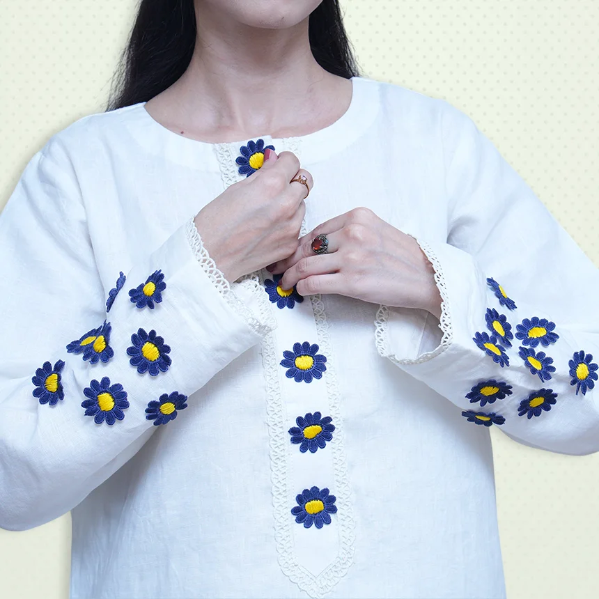 Beautiful White Dress With Blue Flowers | Lets Look Beautiful