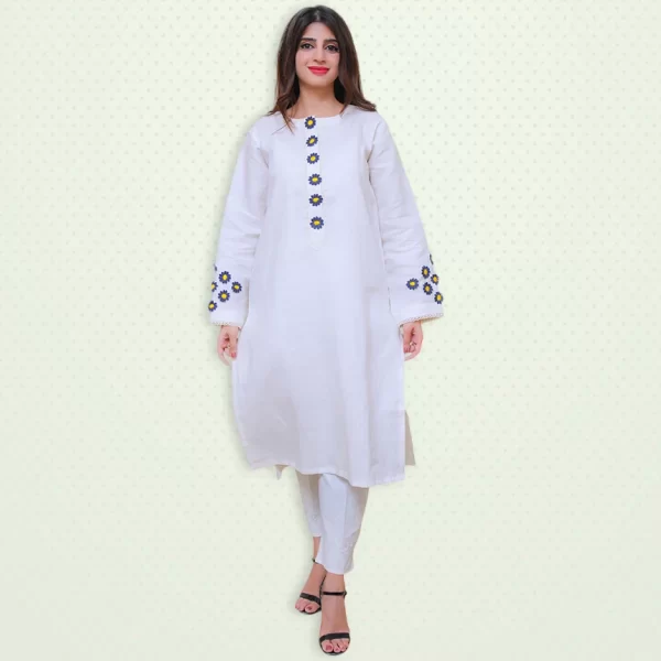 Beautiful White Dress With Blue Flowers | Lets Look Beautiful
