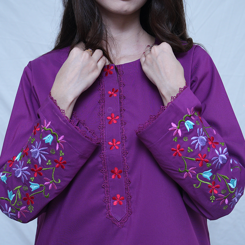 hgk23-03purple-04 purple casual dress with embroidery